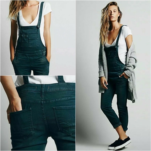 Free People Washed Denim Overalls Skinny Jeans - Picture 3 of 12